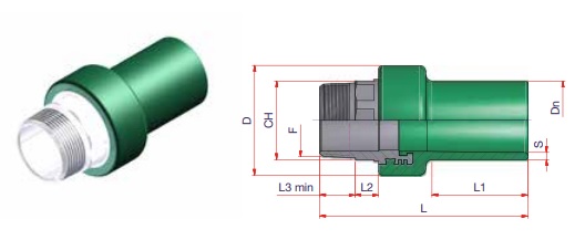 Адаптер штырьковый 50мм 1 ½' для одностенного трубопровода, Артикул 19SAML50112